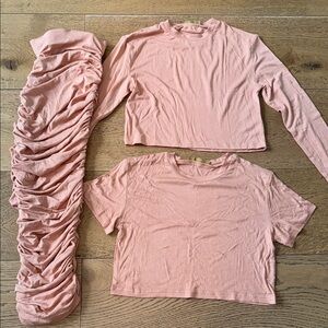 Women's Peachy Pink 3 Piece Crop Top & Ruched Skirt Set